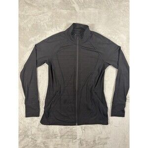 Athleta Full Zip Athletic Jacket Thumb Holes Black Athleisure Performance Womens